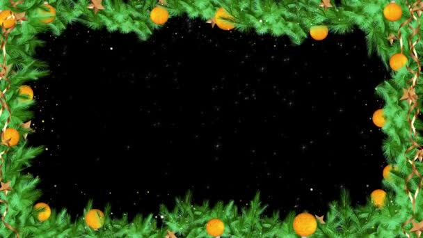 Анімаційний Дизайн Новорічні Різдвяні Листя Різдвяним Чорним Фоном Дерево Свіжі — стокове відео