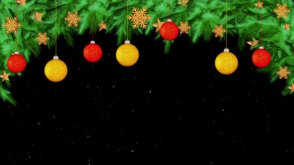Animation Design Πρωτοχρονιά Και Φύλλα Χριστουγεννιάτικου Δέντρου Χριστουγεννιάτικο Black Backdrop — Αρχείο Βίντεο
