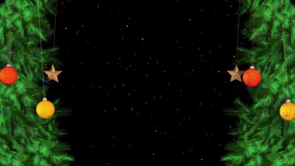 Animation Design New Year Christmas Tree Leaves Christmas Black Backdrop — Stok Video