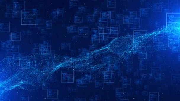 Фон Sci Цифровом Киберпространстве Голубые Высокотехнологичные Поля Голограмма Светящиеся Частицы — стоковое видео