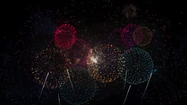Absztrakt Multicolor Arany Ragyogó Tűzijáték Mutatja Bokeh Fények Éjszakai Égbolt — Stock videók
