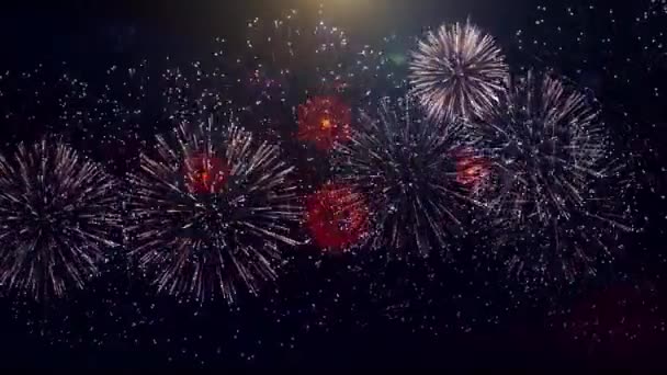 Fondo Fuegos Artificiales Fiesta Luz Celebración Con Destellos Dorados Brillante — Vídeos de Stock