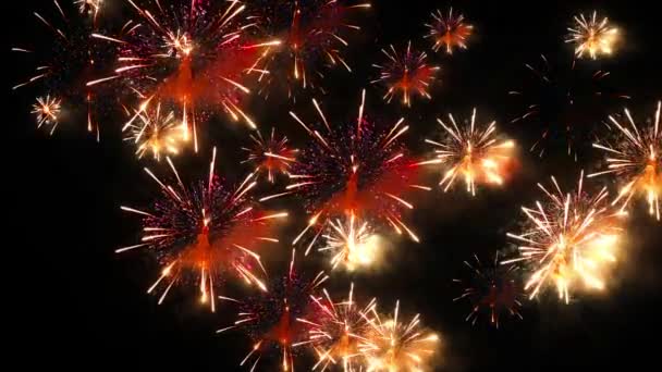 Pozadí Ohňostroje Slavnostní Světlo Zlatými Jiskrami Barevným Zářením Narozeninám Výročí — Stock video
