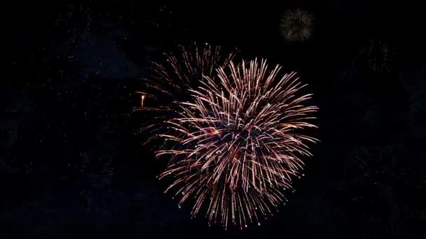 Αφηρημένα Πυροτεχνήματα Φόντο Γκλίτερ Παραμονή Χριστουγέννων Ιουλίου Φεστιβάλ Πυροτεχνημάτων Ουρανού — Αρχείο Βίντεο