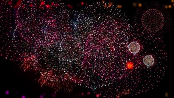 Fondo Fuegos Artificiales Fiesta Luz Celebración Con Destellos Dorados Brillante — Vídeos de Stock