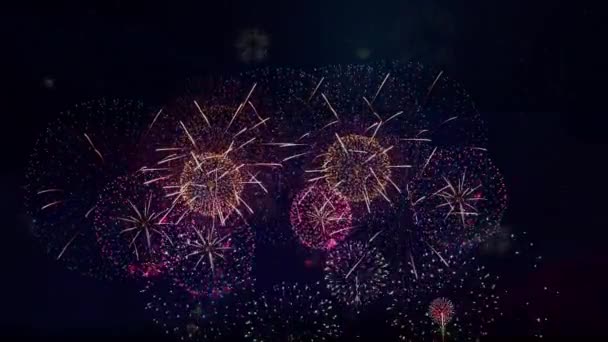Echte Bunte Feuerwerk Show Festival Himmel Zeigt Bokeh Lichter Den — Stockvideo