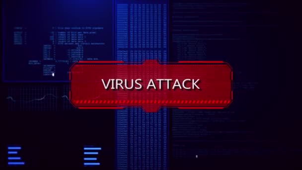 Perhatian Simbol Bahaya Dark Red Glitched Latar Belakang Virus Komputer — Stok Video