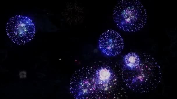 Año Nuevo Espectáculo Fuegos Artificiales Víspera Explosión Cielo Noche Seamless — Vídeos de Stock