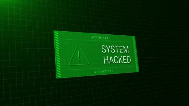 Systemet Hackat Varning Meddelande Skärmen Hacka Attack Spyware Malware Virus — Stockvideo