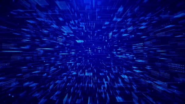 Blue Digital Space Sci Tunnel Metaverse Dengan Partikel Bercahaya Gelombang — Stok Video