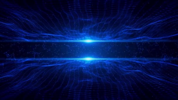 Niebieski Cyfrowy Kosmos Sci Tunel Metawersum Cząsteczkami Świetlnymi Falisty Hologram — Wideo stockowe
