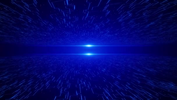 Blue Digital Space Sci Tunnel Metaverse Luminous Particles Wavy Hologram — Vídeos de Stock
