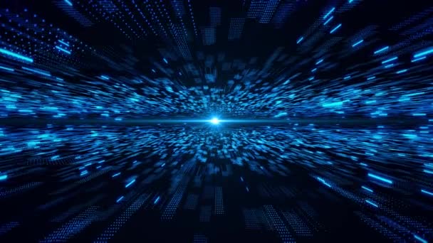 Blue Digital Space Sci Tunnel Metaverse Dengan Partikel Bercahaya Gelombang — Stok Video