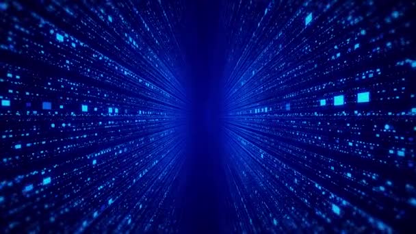 Μπλε Ψηφιακή Διαστημική Sci Σήραγγα Εγκάρσια Φωτεινά Σωματίδια Κυματιστά Ολόγραμμα — Αρχείο Βίντεο
