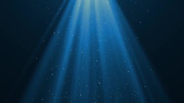 Mavi ödüllü toz parçacıkları hareket ediyor. Flash Stars Light. Arka planda 4K parlak yıldız yükseliyor. Etkinlik, festival, müzik, gösteri, parti, ödül, moda. Parlayan Parçacıklar Bokeh. Yeni yıl Noel 'i