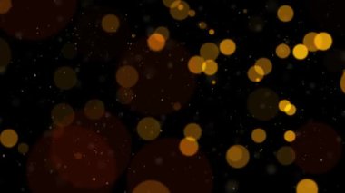 Noel altın ışığı parıldayan parçacıklar mercekle parıldıyor toz parçacıkları havada Bokeh siyah arka planda, bayram kutlamaları partisi yeni yılı kutluyor 3D 4K kutlama konsepti