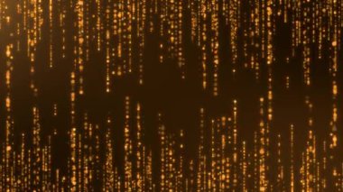 Lüks altın parıltısı soyut arka plan şenlik sezonu kutlama konsepti. Altın parıldayan çizgiler ışıklandırma efekti, bokeh etkisi zemin arka planı. Altın tozu yükselen lüks partiküller. 3D 4K