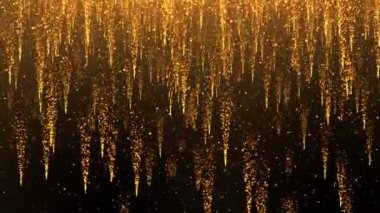 Lüks altın parıltısı soyut arka plan şenlik sezonu kutlama konsepti. Altın parıldayan çizgiler ışıklandırma efekti, bokeh etkisi zemin arka planı. Altın tozu yükselen lüks partiküller. 3D 4K