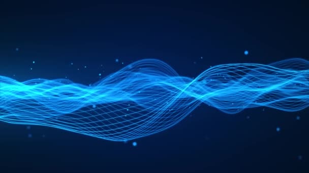 Piękna Niebieska Linia Technologiczna Błyszcząca Warstwa Cząstek Błyszczących Światło Flara — Wideo stockowe