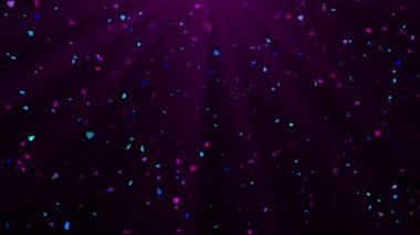 Altın renkli parçacıkların tozu yere düşüyor altın rengi bokeh, parlak flaşlar arka plan, parti sosyal etkinlikleri doğum günü etkinlikleri, neşeli havai fişekler yeni yıl 2024. 4K 3D.