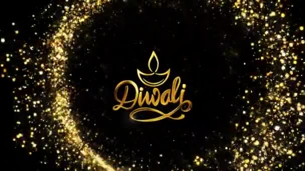 Happy Diwali Φεστιβάλ Φώτων Κείμενο Εορταστική Χρυσό Πυροτεχνήματα Νυχτερινός Ουρανός — Αρχείο Βίντεο