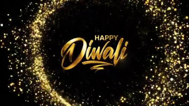 Happy Diwali Φεστιβάλ Φώτων Κείμενο Εορταστική Χρυσό Πυροτεχνήματα Νυχτερινός Ουρανός — Αρχείο Βίντεο