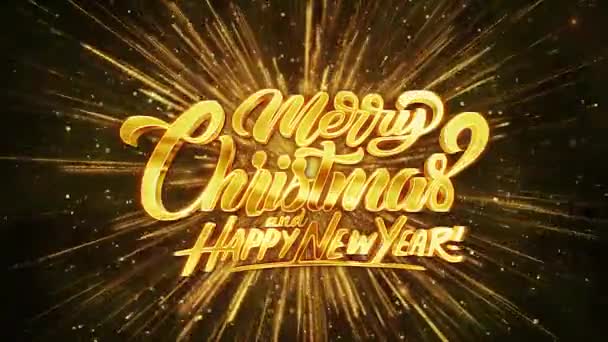 Crăciun Fericit Nou Fericit Artificii Particule Aur Strălucitoare Artificii Sărbători — Videoclip de stoc