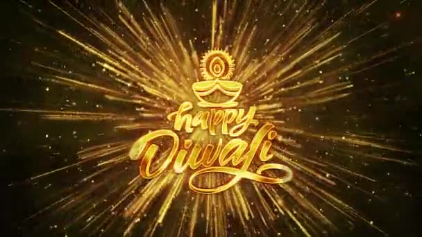 Happy Diwali Deepawali Κείμενο Εορτασμός Εορταστική Χρυσά Πυροτεχνήματα Έκρηξη Ακτίνες — Αρχείο Βίντεο