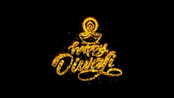 Feliz Diwali Saludo Texto Lujo Golden Sparks Brillantes Fuegos Artificiales — Vídeo de stock