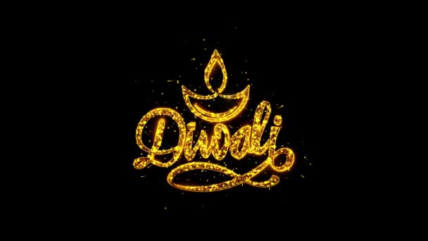 Boldog Diwali Köszöntés Luxus Szöveg Arany Szikrák Fényes Tűzijáték Ünnepségek — Stock videók