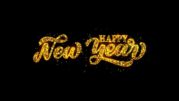 Šťastný Nový Rok Pozdrav Luxusní Text Zlaté Jiskry Lesklý Ohňostroj — Stock video
