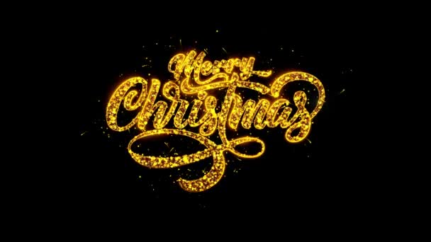 Merry Christmas 2024 Greeting Luxury Text Golden Sparks Shiny Fireworks — Stock Video