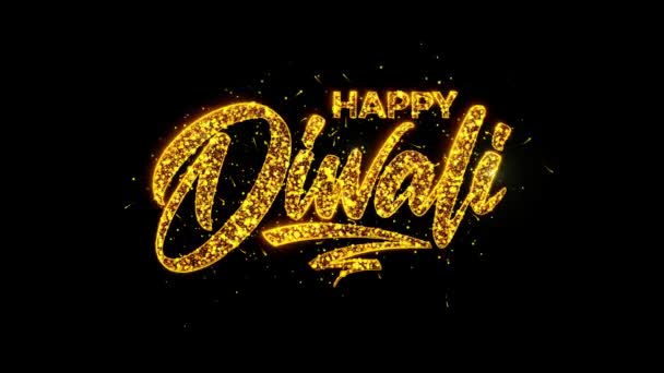 Feliz Diwali Saludo Texto Lujo Golden Sparks Brillantes Fuegos Artificiales — Vídeos de Stock