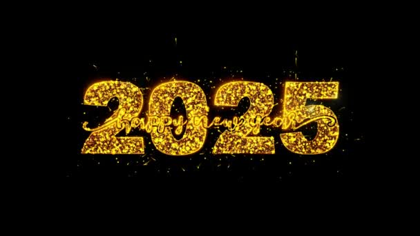 Mutlu Yıllar 2025 Kutlama Lüks Metni Altın Kıvılcımlar Parlak Havai — Stok video