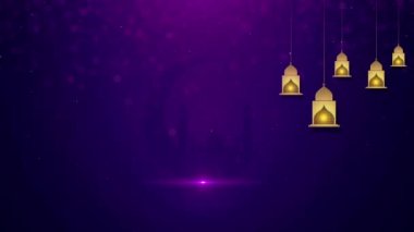 4K Arka plan Kurban Bayramı Mübarek ve Geleneksel Fenerler Ramazan İslam Parçacık Işıklandırma Animasyonu. Yeni yıl bayramı ya da İslami bayram. Havai fişek ayı Ramazan Kareem mesajı. Bayram Mübarek Bayramdan