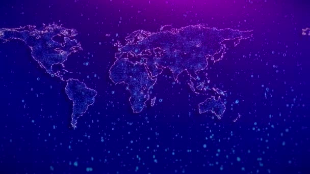 下一代技术 世界地图全息图全球网络连接 科学创新全球数据交换 全球网络行星地球大数据分析商业情报 — 图库视频影像
