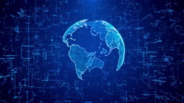 Jord Hologram Digitalt Gränssnitt Bakgrund Världsomspännande Business Data Infographics Koncept — Stockvideo
