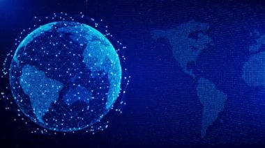 Dünya Hologramı Sanal Uzay Dijital Veri Küresel Hologram Teknoloji Ağı Veri Bağlantısı. Siber Güvenlik Sosyal Geçmişi. Fütürist Teknoloji işi bilgileri birbirine bağlar. Dünya Küresi,