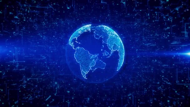 Terra Holograma Fundo Interface Digital Conceito Mundial Infográficos Dados Negócios — Vídeo de Stock