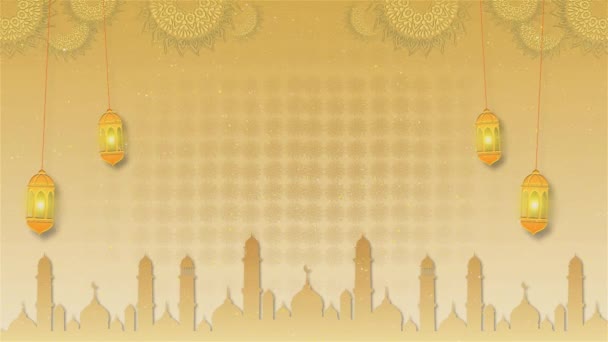 お祝いの挨拶カード 装飾的なアラビアのランタン燃えるろうそく輝く夜の輝くボケのライト イスラム教徒の聖月ラマダン ケアレムへの招待 ダークバック ラマダン カレム イード ムバラク — ストック動画