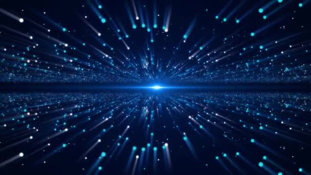 Blue Gegevensstroom Digitale Ruimte Hightech Achtergrond Gloeien Deeltjes Structuur Sci — Stockvideo