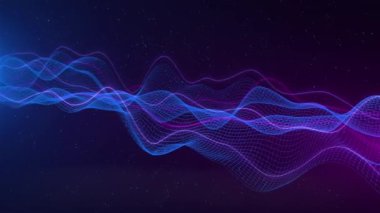 4K dalga çizgisi akan parçacıklar soyut arkaplan, kıvrımlı şekiller sıvı noktaları dizisi. 3D şekilli noktalar, geleceğin teknolojisi. Nokta dalga. Büyük veri. parçacık dalgası, büyük veri parlayan noktalar, yüksek teknoloji