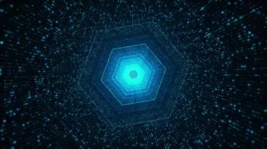 3D Mavi veri akışı 3d dijital alan. yüksek teknoloji arka plan ışıltı parçacıkları yapısı. Bilim kurgu akışı, engelleme zinciri, veri bilimi. Yapay Zeka, Derin Makine Öğrenme Sanal Alanı