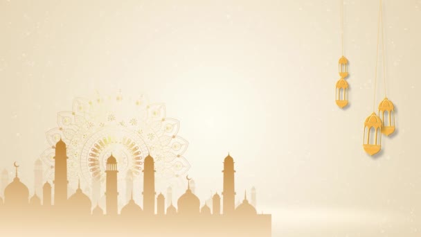背景にランタンとスターモスクを掛ける イスラム教では ラマダン ケアレムの背景アニメーション イスラム教の特別な日は ラマダン イードアルカダ イード クルバン アイドルフィットル — ストック動画