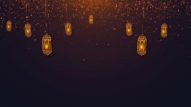 4K Arka plan Kurban Bayramı Mübarek ve Geleneksel Fenerler Ramazan İslam Parçacık Işıklandırma Animasyonu. Yeni yıl bayramı ya da İslami bayram. Havai fişek ayı Ramazan Kareem mesajı. Bayram Mübarek Bayramdan