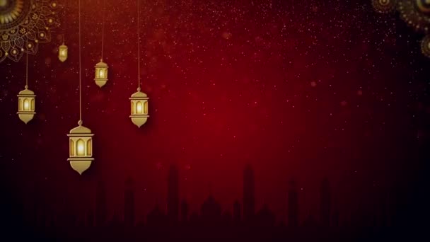 Festive Greeting Card Ornamental Arabic Lantern Burning Candle Glowing Night — Stock Video