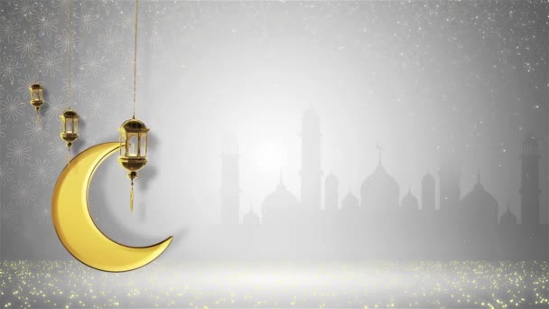 Festlig Gratulationskort Prydnads Arabiska Lykta Brinnande Ljus Glödande Natt Glittrande — Stockvideo