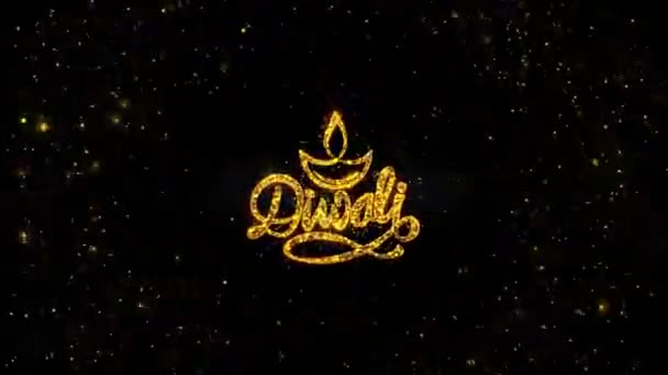 Golden Diwali Pozdravy Přeje Diya Lampě Diwali Ohňostroji Rangoli Třpytivé — Stock video