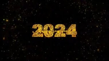 Altın 2024 Mutlu Yıllar Patlama metni güzel başlık animasyonu pırıl pırıl havai fişek arka planı. Tatilin ışıltısını kutluyoruz. Tatil. Yeni yıl için geri sayım 2024 festival parti zamanı etkinliği