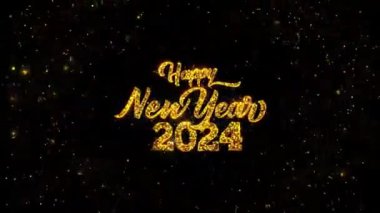 Altın 2024 Mutlu Yıllar Patlama metni güzel başlık animasyonu pırıl pırıl havai fişek arka planı. Tatilin ışıltısını kutluyoruz. Tatil. Yeni yıl için geri sayım 2024 festival parti zamanı etkinliği